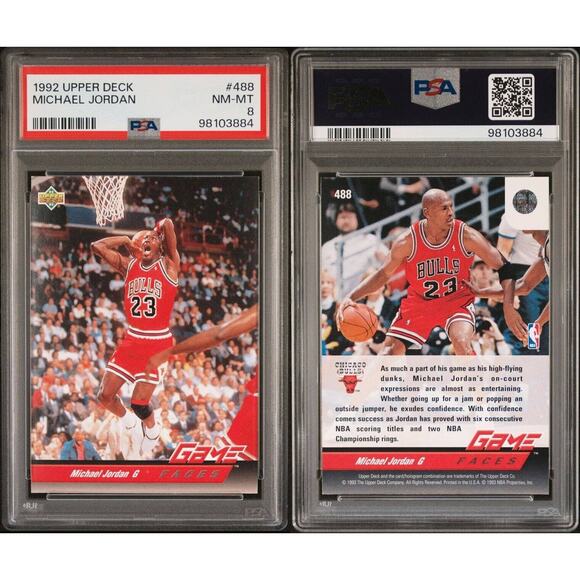 1992 Upper Deck Michael Jordan #488 PSA 8 NM-MT Near Mint Chicago Bulls Card - Picture 1 of 3